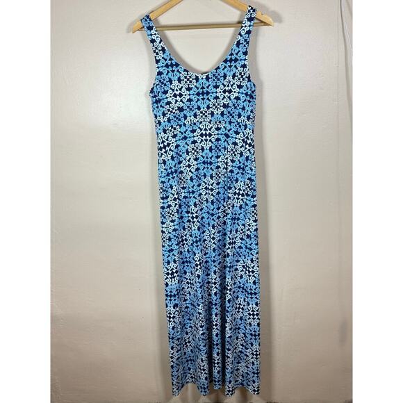 J. McLaughlin Maxi Dress Catalina Cloth Blue Geometric Print Stretch S Coastal - Picture 5 of 10